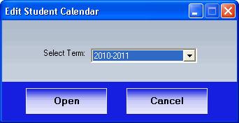 Step 5: Using the Select Term drop-down menu, select the student s school term. Click Open to see the Edit Student Calendar window.