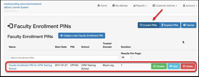 Manage current and expired Faculty Enrollment Pins This article describes where