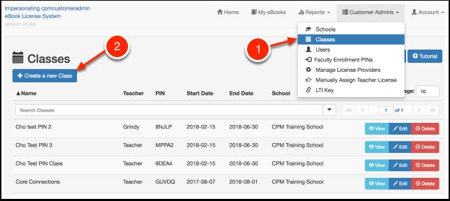 Customer Admin: Create a Class and a Student Enrollment PIN This article describes how a Customer Admin creates a Class and a Student Enrollment Pin enabling students to access their ebook and appear