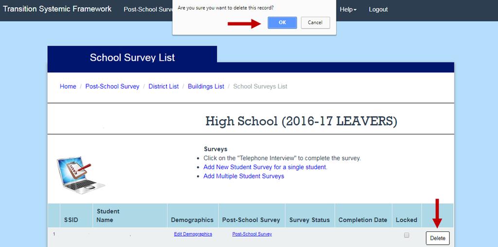 Click on a school name under the School column heading to navigate to the list of leavers in that school. 3.