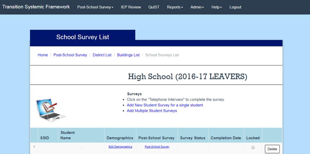 Verified Contains a check mark if the district has completed its verification. See Verifying Leavers for more.