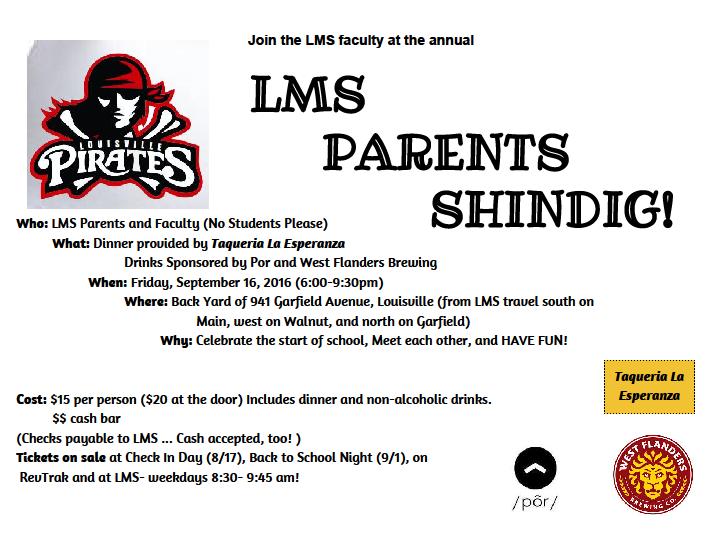 Shindig! Woot Woot! Save the date (September 16th) and see the flyer below. The Parents Shindig is one of the best evenings of the year.