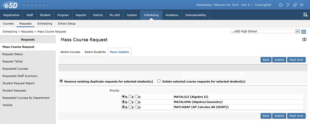 Alternately, on the Select Students tab, click Upload Students to import a list of students to the Selected Students list.