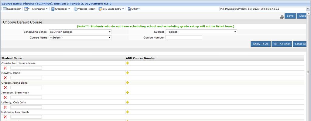 From the Course Recommendation screen in the Classic Teacher Interface, staff members with the proper permissions can enter course requests for students enrolled in their assigned classes.