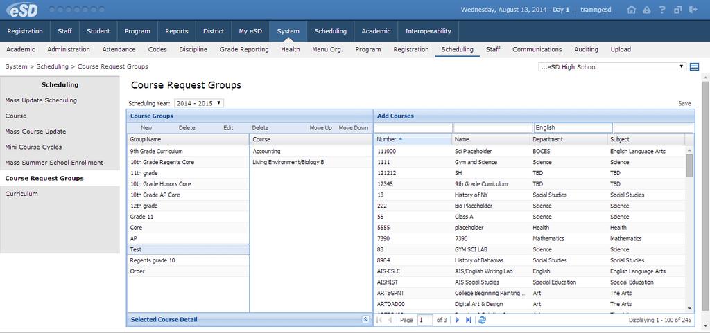 Select the new Course Group name to begin associating courses to the group. The Add Courses list on the right displays all courses by default.