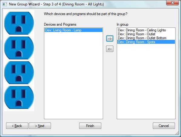 You can move device and program names between lists (that is, in or out of the group) by selecting the device or program name and