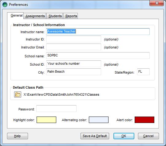 APPENDIX C Customizing ExamView Test Manager to You You can make a few settings changes to make using ExamView Test Manager even easier. 1. Open ExamView Test Manger to any class. 2.