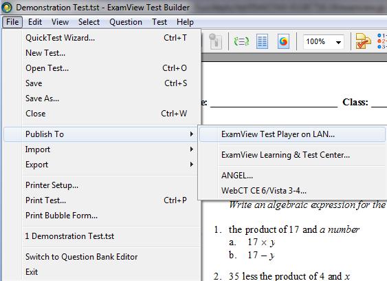 PART II Convert a Standard ExamView Test into a LAN Test. After you have created a standard ExamView Test using Exam View Test Generator, you can convert the test into a LAN Test.