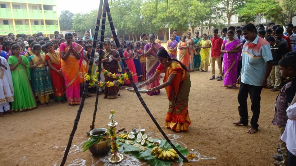 We cooked Pongal and distributed to all the Students. Pongal festival was celebrated on 12.