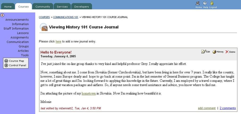 Overview Overview Journal LX enables instructors to create online journals for the course as well as group and individual student journals.