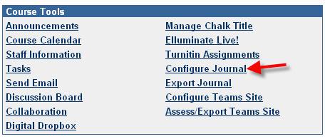 Creating Journals Creating Journals Journals are created within the Control Panel of the course. The Course Journal is created automatically but needs to be configured for use.
