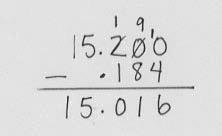 7 1. Write the question so the decimal points are lined up. 2. Subtract the tenths. 3. Subtract the whole numbers. 4. Line up the decimal points.