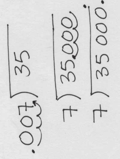 Decimals Divide a whole number by a decimal. 1. Move the point in the divisor three places to the right. 2.