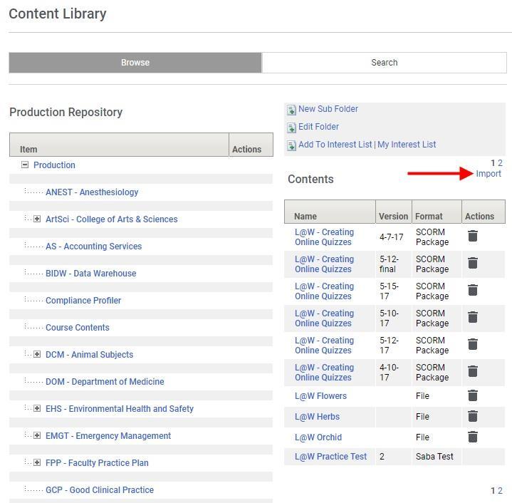 3. Click Import. 4. The content import view will load. Fill in the required fields an