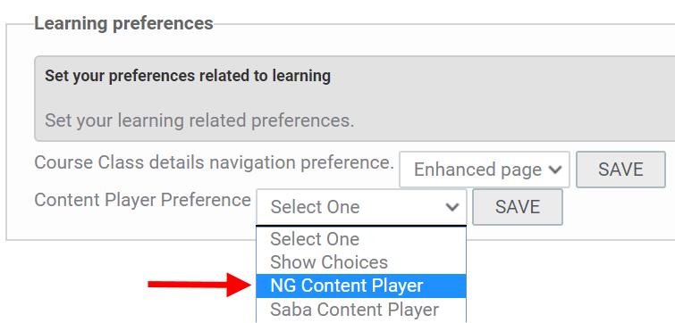 Note: If your simplified course contains web-based content, learners can select the Next Generation Content Player through their Account Preferences.