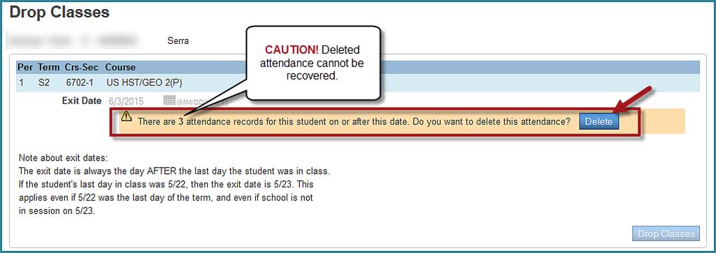Deleted attendance cannot be recovered!