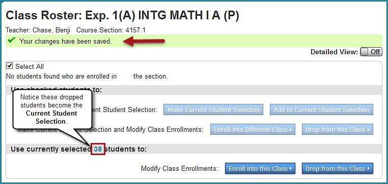 6. If you have made the wrong student selection, click the Back button, in the lower right corner, to return to the Class Roster.