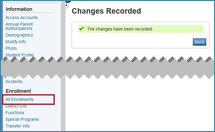 5. On the Changes Recorded confirmation page, select All Enrollments again. 6.