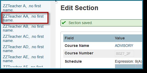 After submitting, you will get a Section saved confirmation.