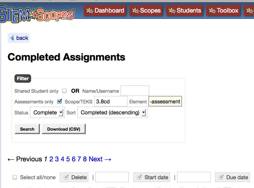 You can search by activity or student.
