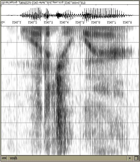 Figure 4: Spectrogram of the word sequence what did you wear (file j960521d). Figure 3: Spectrogram of the word sequence what did you see (file e960521a).