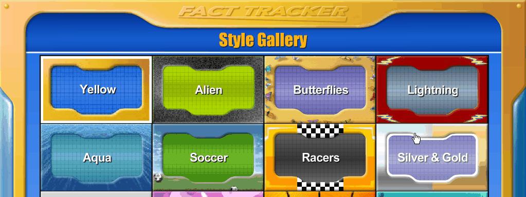 Customizing the Fact Tracker As students become more fluent with facts, they may customize the Fact Tracker on their Fact Grid Screen using the Style Gallery.