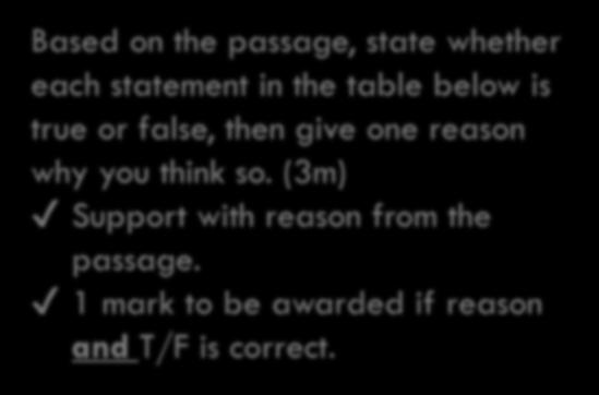 the table below is true or false, then