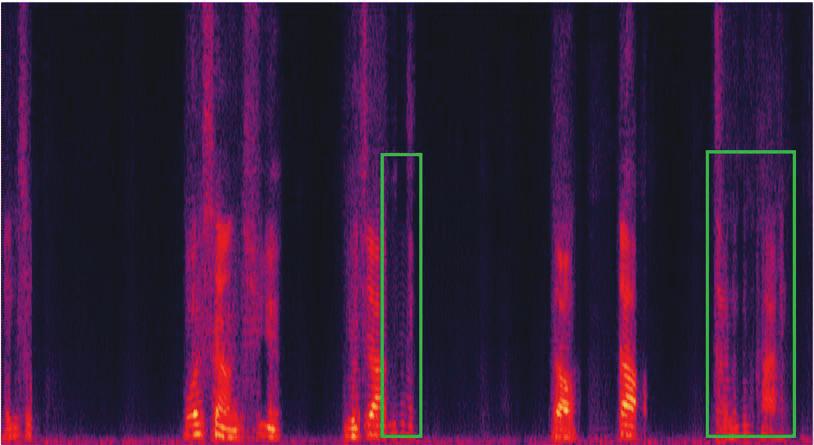 Fig. 3. Four spectrograms of an utterance corrupted by babble noise at 0dB SNR: JDNNSE system (upper left, PESQ = 2.115), DNN baseline (upper right, PESQ = 1.585), noisy (bottom left, PESQ = 1.