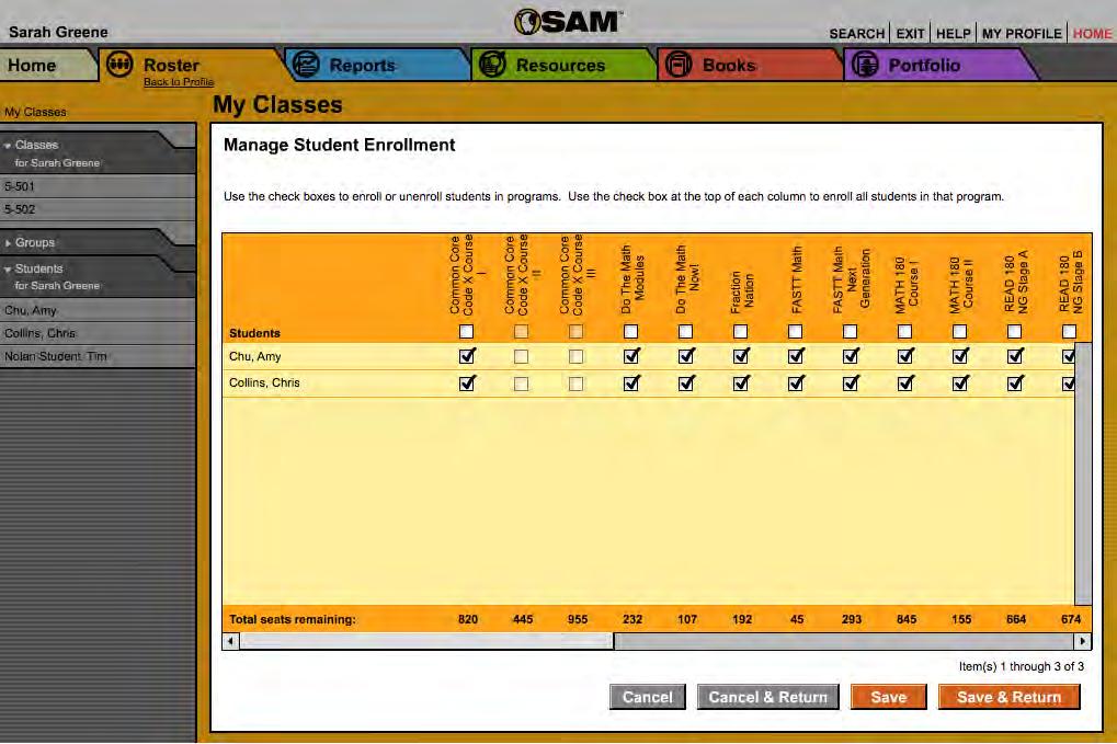 To enroll students in The Reading Inventory, click the Manage Student Enrollment link from the class s, teacher s, or student s Profile screen. From the Manage Student Enrollment screen: 1.