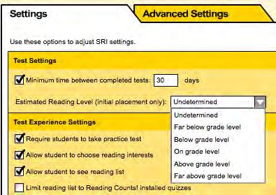 Changing Student Settings The following is a list of Program Settings for The Reading Inventory. Click the boxes to check or uncheck items and use the pull-down menus to make selections.