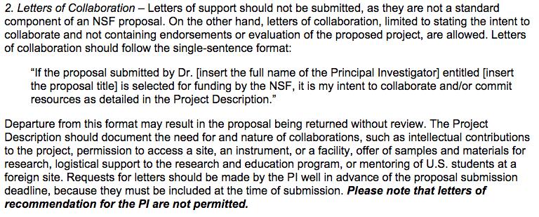 Letters of Collaboration NSF CAREER Program Solicitation