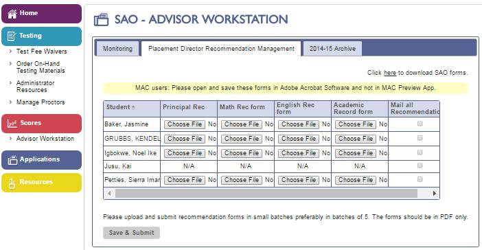 SAO Advisor Workstation - Management Placement Director Recommendation Management tab: To upload a document, select Choose File.