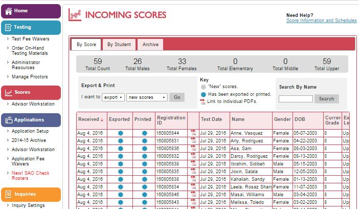 Score Advisor Workstation By selecting the red Scores tab you can view all of the students who have designated you as their Score Advisor.