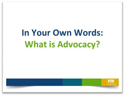2 MINUTE ACTIVITY: LARGE GROUP DISCUSSION What does advocacy mean to you? (2 3 Examples) DELETE SLIDE IF 45 MINUTE PRESENTATION [ASK] What does advocacy mean to you?