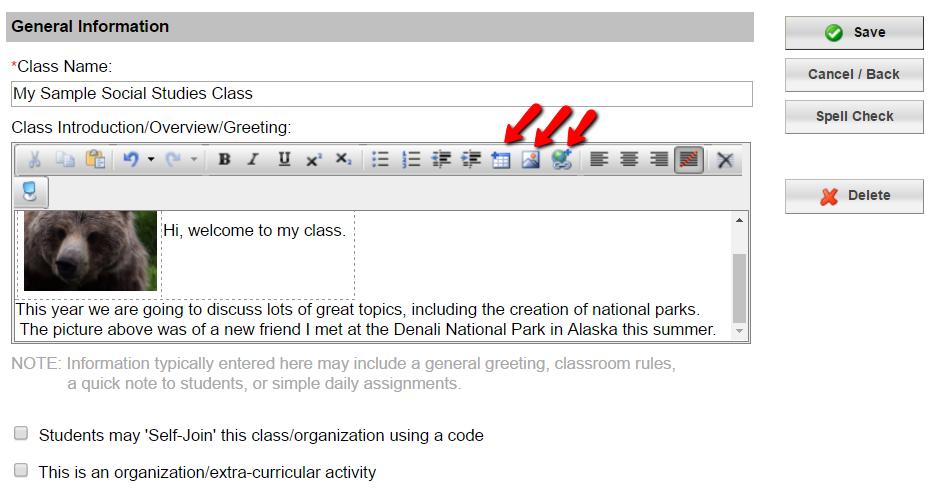 More formatting options for classes More and more teachers are starting to use the BYOC Class Information page in BYOC or the Student Portal in BYOC+ to communicate to students and their parents.
