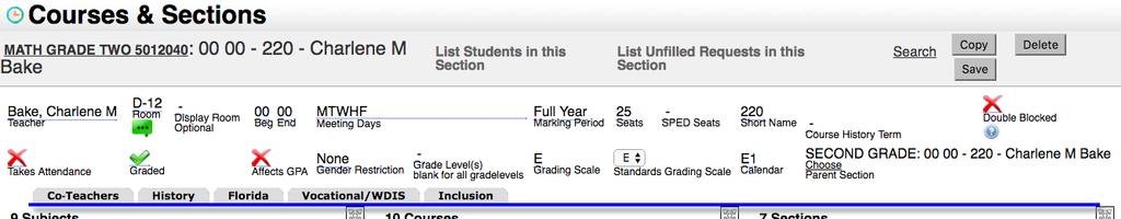 From here, Tweaking the Section information can be performed, as well as setting up Co-Teacher options,