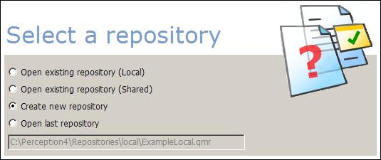 Creating a local repository A local repository is a Microsoft Access database with the file extension.qmr. To create a local repository: 1.