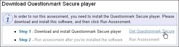 When Questionmark Secure is started, it will go to the defined starting URL and display the secure content in the following way: The display is always full screen - it s not possible to maximize or