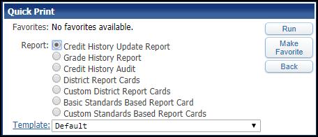 To access the Grade History Quick Print Report, navigate to Students, Students,
