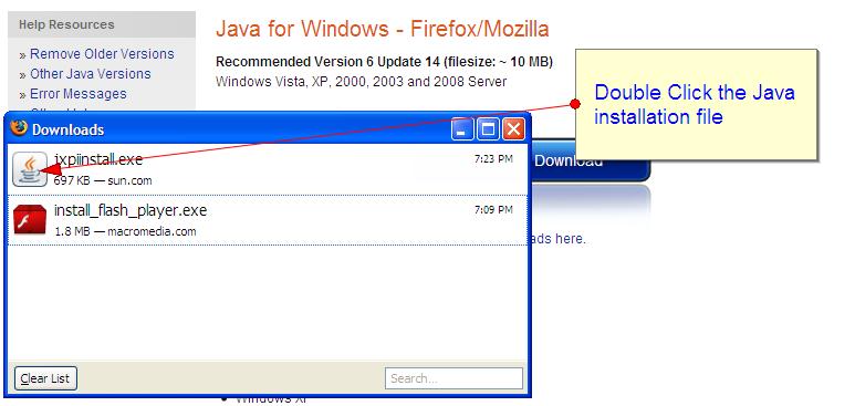 When the Java Player executable has finished downloading, double click on it to begin installing.