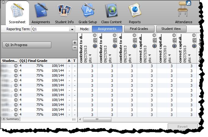 In Scoresheet, use the scrollbar to locate an assignment. 3.