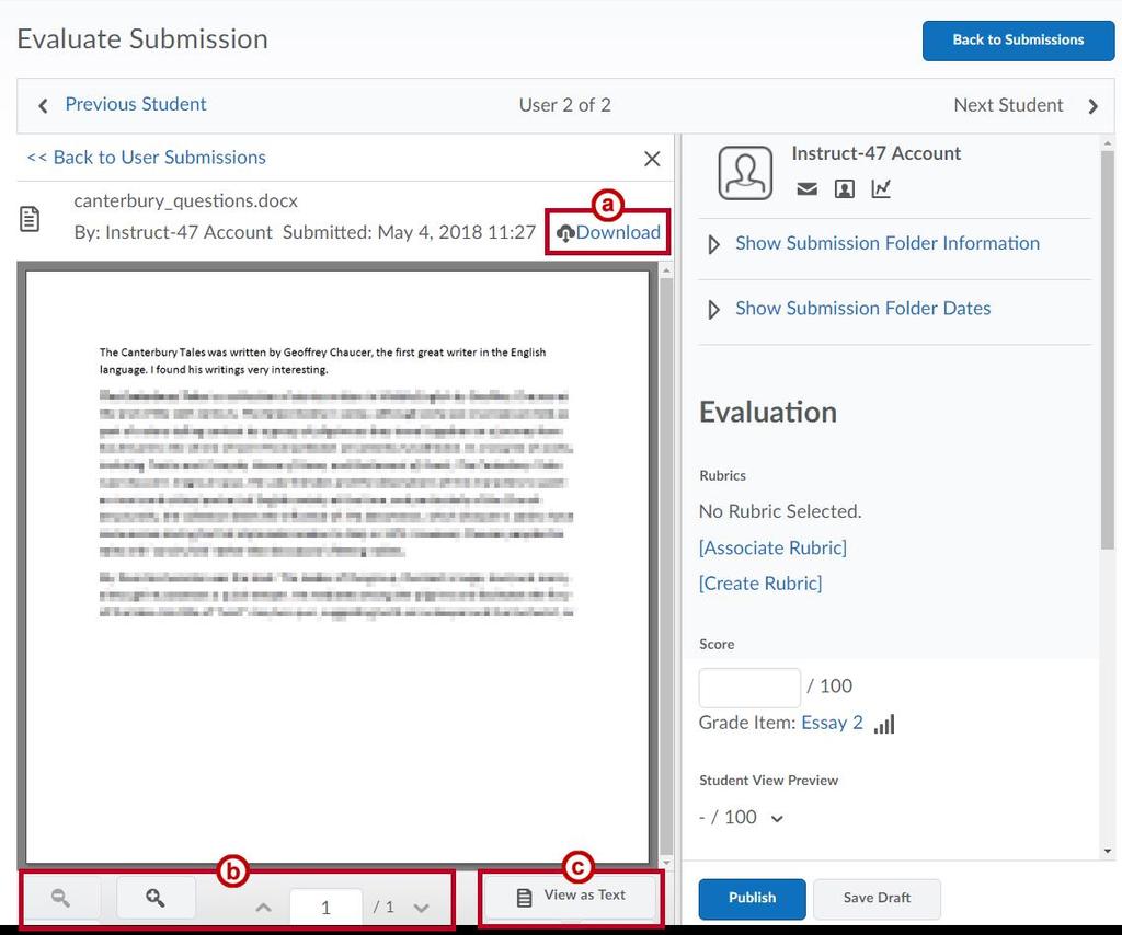 6. If you chose to open the submitted document in the viewer, the following options are available within the view: a.