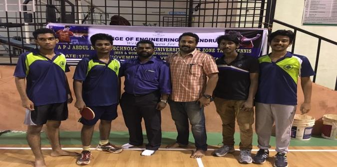 The RSET Men Table Tennis team won the third Prize for KTU INTER ZONE Table