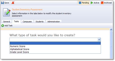 Select the Tasks Tab to add the tasks. Note: Tasks are essentially questions or sub-assessments that a student is asked to complete.