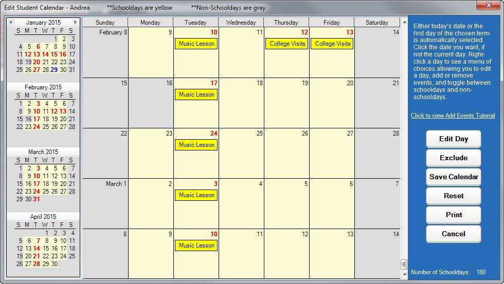 Editing a Student s Calendar Edit school term calendar dates for an individual student, making the calendar more specific to the student s needs.