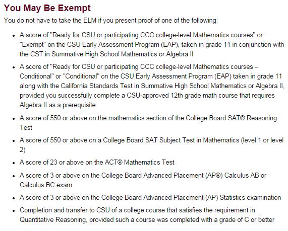 If a student is not exempt, they must take these exams in order to be able to