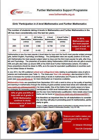 FMSP Girls Participation Briefing Documents Both accessible from www.furthermaths.org.