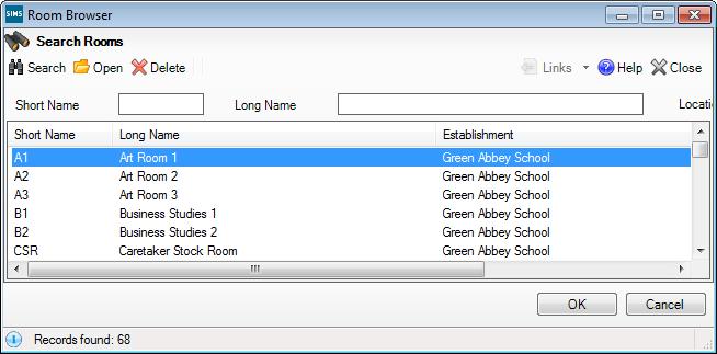 9. Select the Room that will be used by this class (if required) by clicking the Browser button to display the Room Browser dialog.