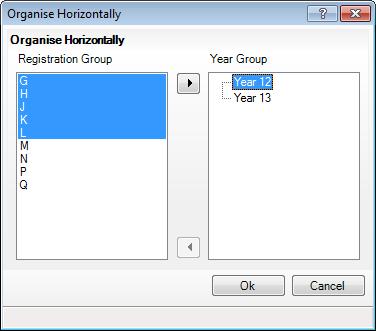 3. Right-click the vertically organised year group and select Organise Year Group Horizontally from the pop-up menu to display the Organise Horizontally dialog.