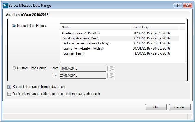 3. Highlight the required scheme and click the Open button to display the Select Effective Date Range dialog. 4.